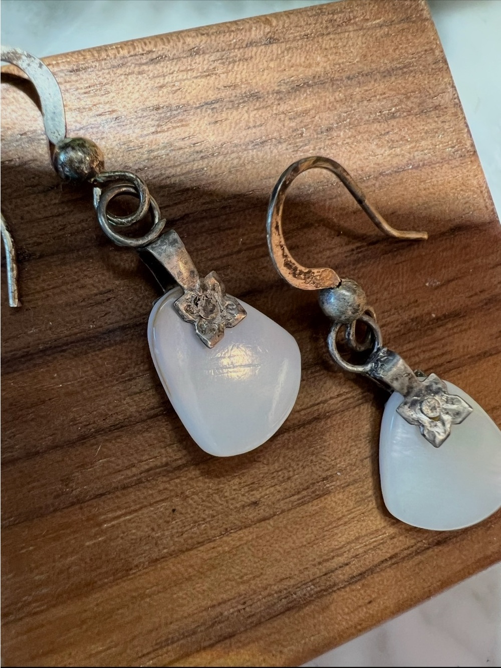 Vintage silver mother of pearl drop earrings handmade jewelry